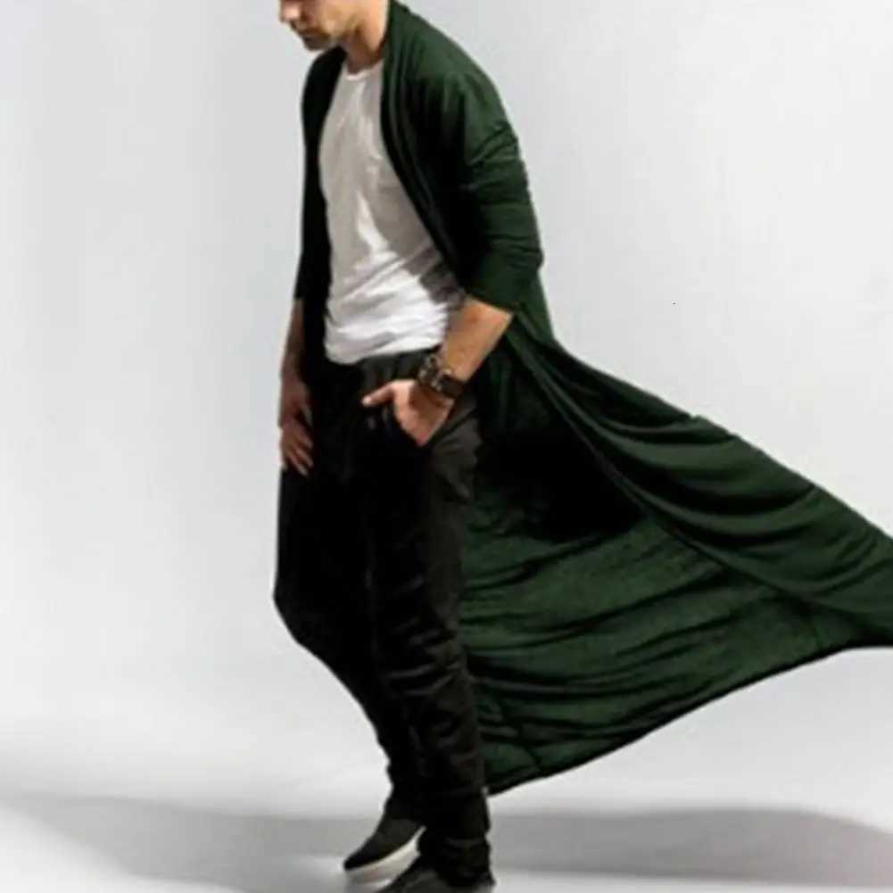 Mens Long Trench Coat Solid Color Long Windbreaker Coat Solid Color Open Front Ankle-Length Men Jacket Cardigan Autumn Outerwear W250815