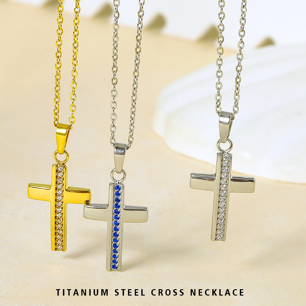 Titanium Steel Cross Non-Fading Simple Women's Light Niche High-End Zircon Necklace Accessory for Women Summer Jewelry for Women