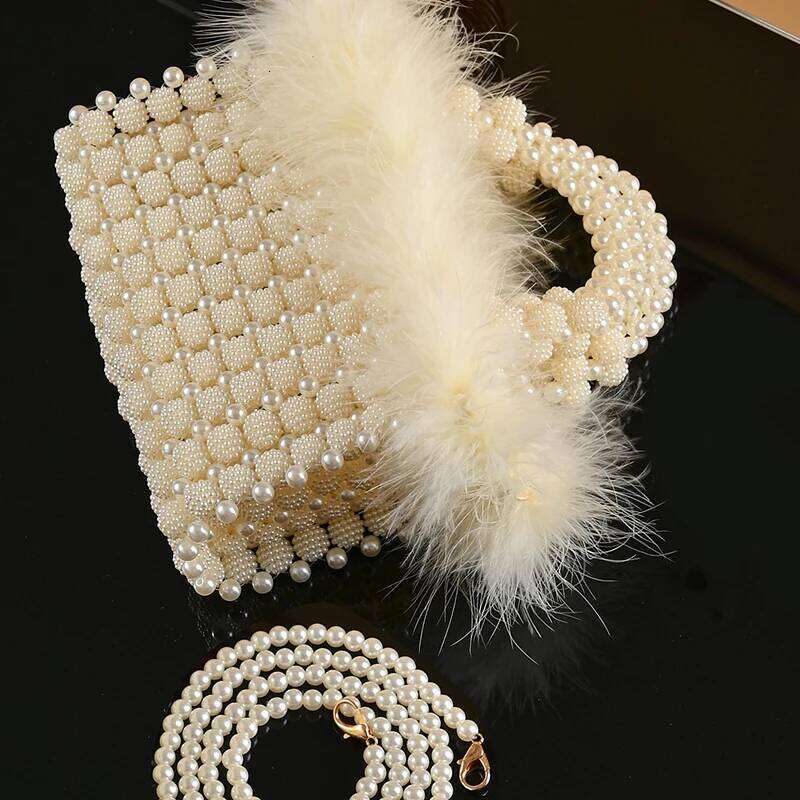 Designer bag 52 Fashion Bags For Ladies Pearl Beaded Plush Handbag Exquisite Winter Style Soft Fur Handmade Clutch Evening Bag for girle