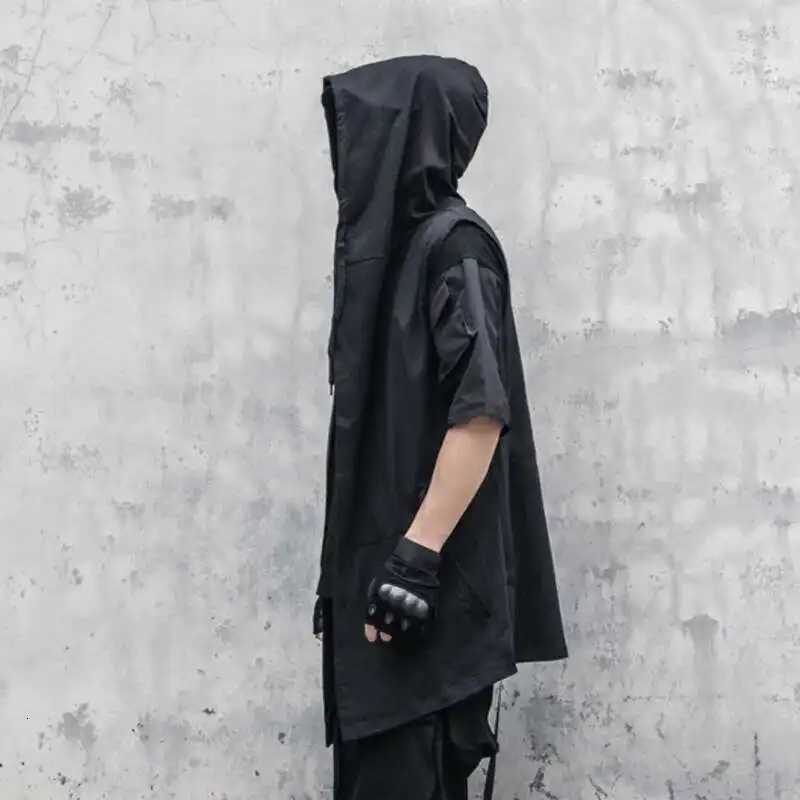 HKSH Spring Autumn New Male Tide Dark Punk Hip Hop Trench Hooded Cape Retro Gothic Sleeveless Coat Streetwear Windbreaker HK2368 W250815