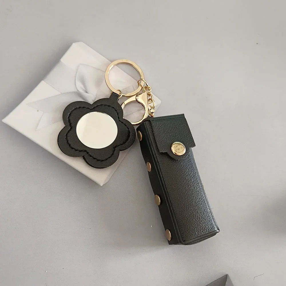 Fashion Lipstick Organizer Keychain with Mirror Leather Case Makeup Pouch Lip Balm Bag Holder Protective Cover 250811