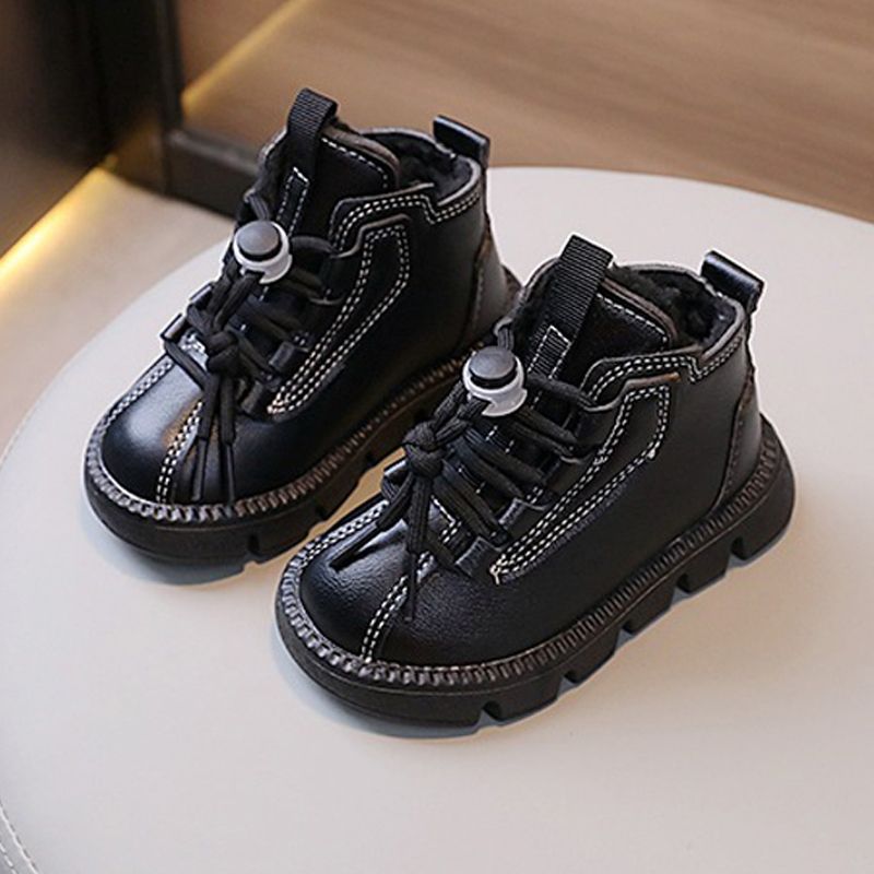 Winter Kids Snow Boots Thick Plush Warm Boys Cotton Shoes Kidsnest Fashion Toddler Leather Boots Waterproof Children Short Boots Sizes 21 - 30 US 5C-1