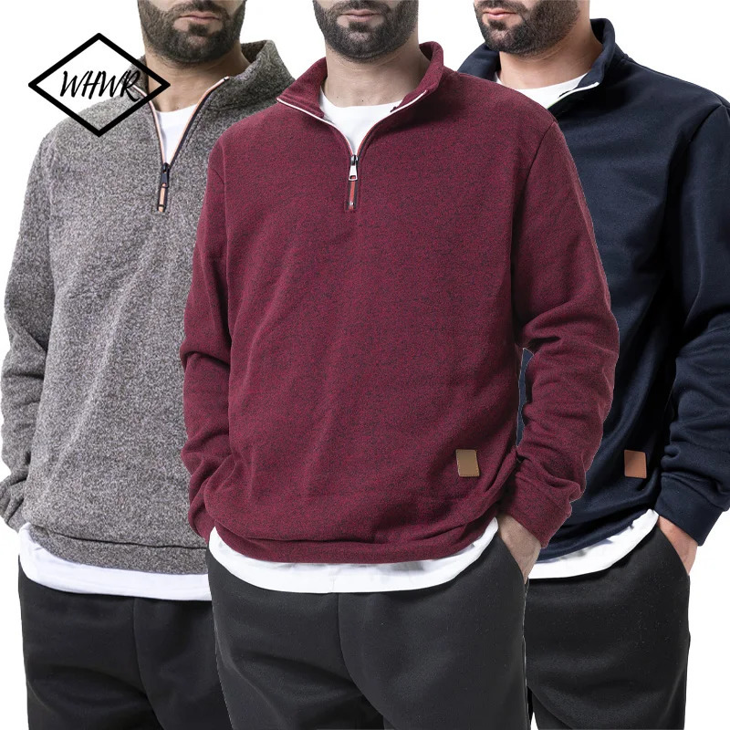 Autumn Mens Half Zipper Thicker Sweatshirts Lightweight Warm Jacket Coats Solid Color Pullover for Male Turtleneck Sweaters 250814