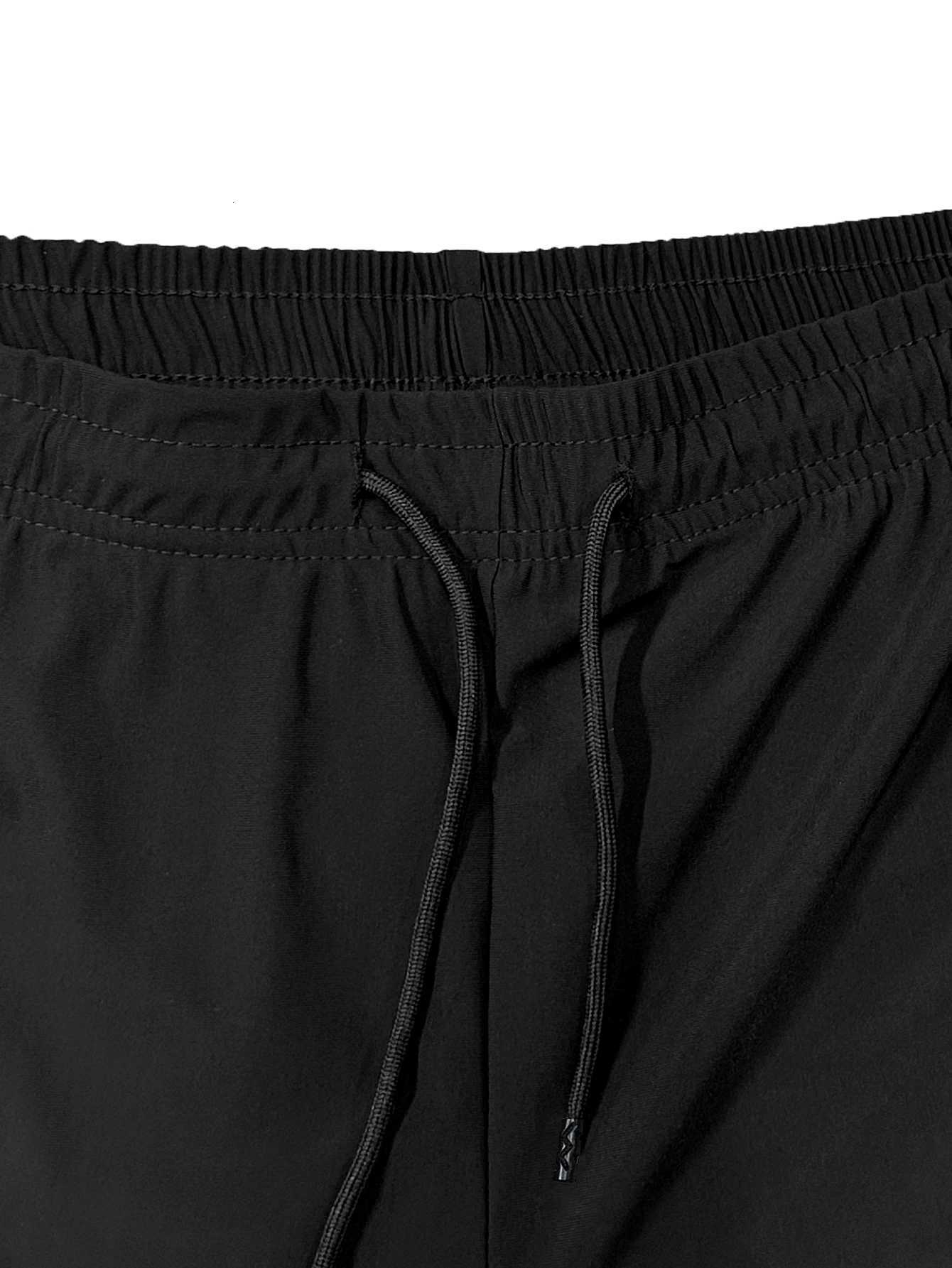 Mens solid color shorts with zipper pockets casual elastic drawstring shorts with a loose waist and high elasticity suitable Y250814