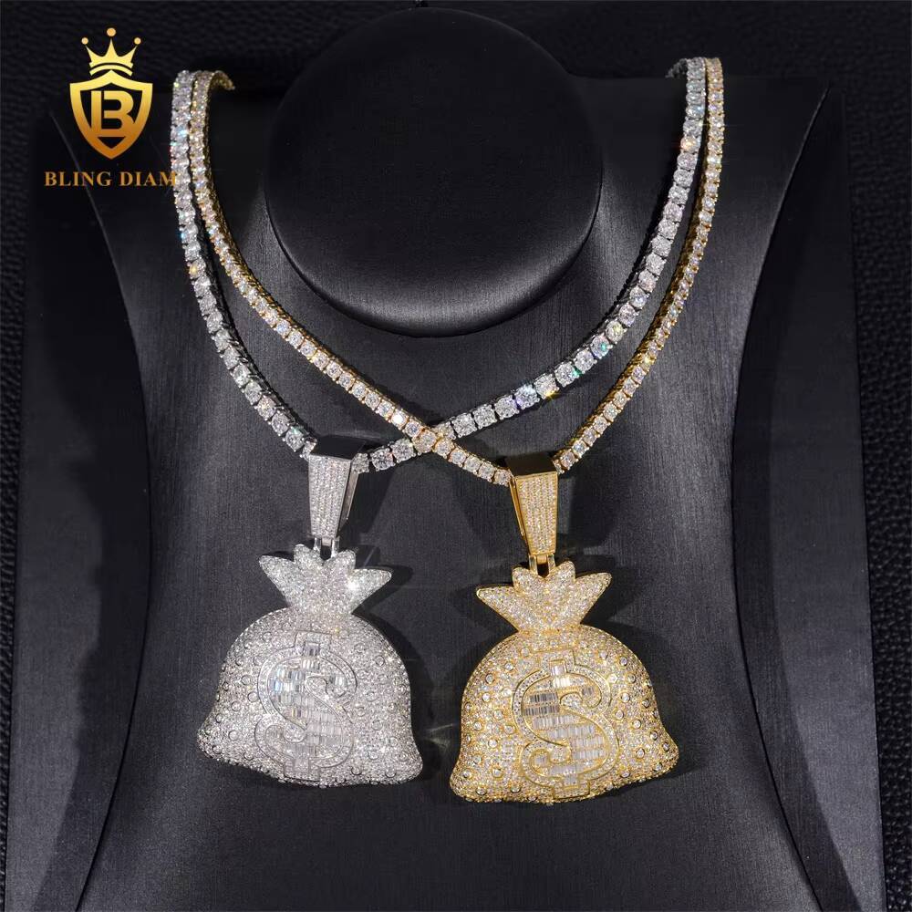 Wholesale Price Hip Hop Style Iced Out VVS1 Moissanite Pendant Money Bag Pendant Diamond Tester Hip Hop S925