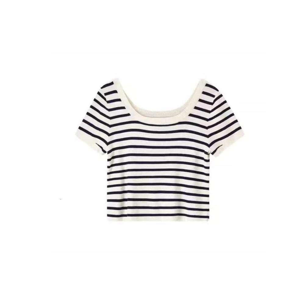 Designer Clothing 2025 Sentubila Elegant Knitted Sweater Women's 2025 New Autumn Striped Design U-Neck Short-Sleeved Pullovers Contrast Color