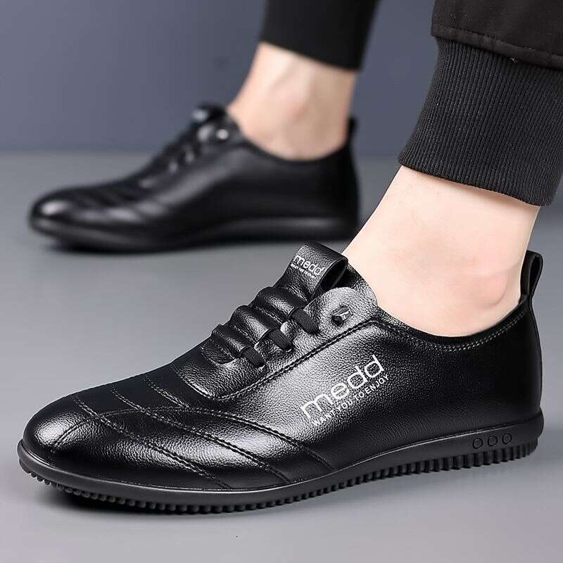 2025 Autumn New Business Casual Men's Leather Soft Sole Set, White Shoes, Le Fu Shoes