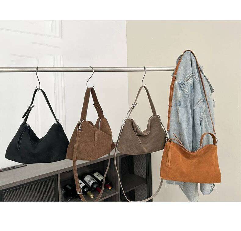 Designer Bags Fashion Autumn Winter Big Boston Tote Soft Matte Suede Cow Leather Women's Handbag Shoulder Crossbody Bag For Women Grey Brown Luxu