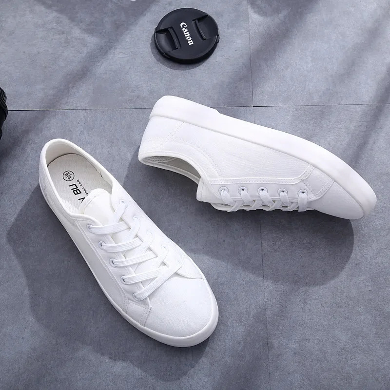 Unisex White Canvas Shoes Casual Summer Vulcanized Shoes Lace-up Students Cloth Shoe Womens Flats Sneakers Women Board Shoes 250809