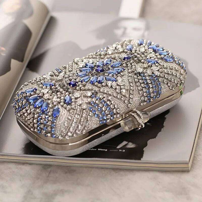 Designer bag 52 Women Party Blue Evening Wedding Purse Crystal Chain Shoulder Bag High Quality Rhinestone Female Clutch