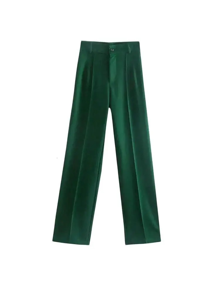 TRZA Women Chic Fashion Office Wear Straight Pants Vintage High Waist Zipper Fly Female Trousers Mujer 250808