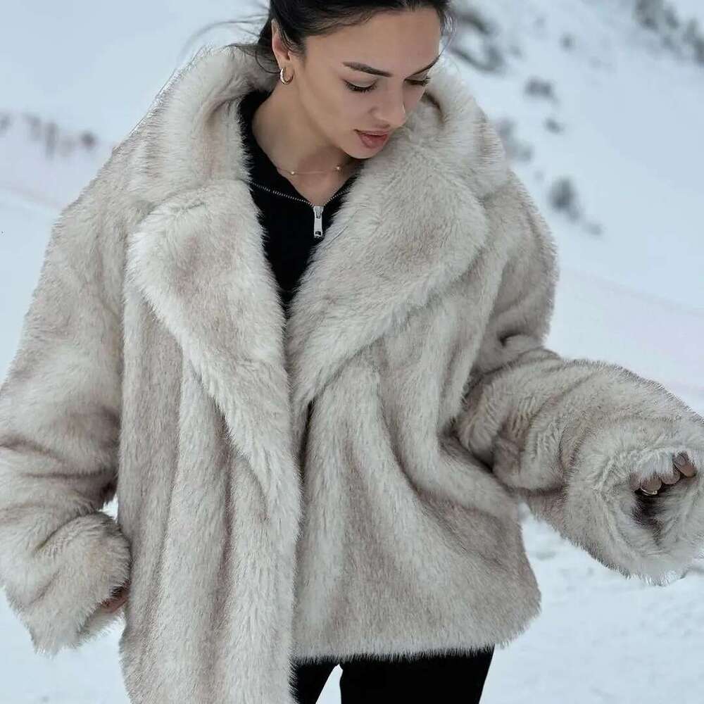 Autumn and winter new women's clothing lazy style lapel thickened faux fur plush environmentally friendly fur coat jacket for women