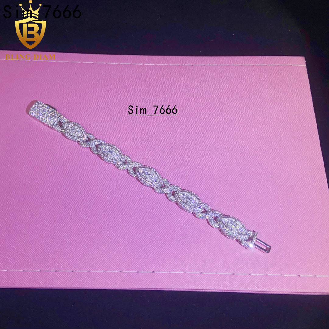 New Design Fashion 925 Silver Cuban Chain Eye Bracelet Moissanite Cuban Bracelet Men Women Hip Hop Style Pass Diamond Tester GRA