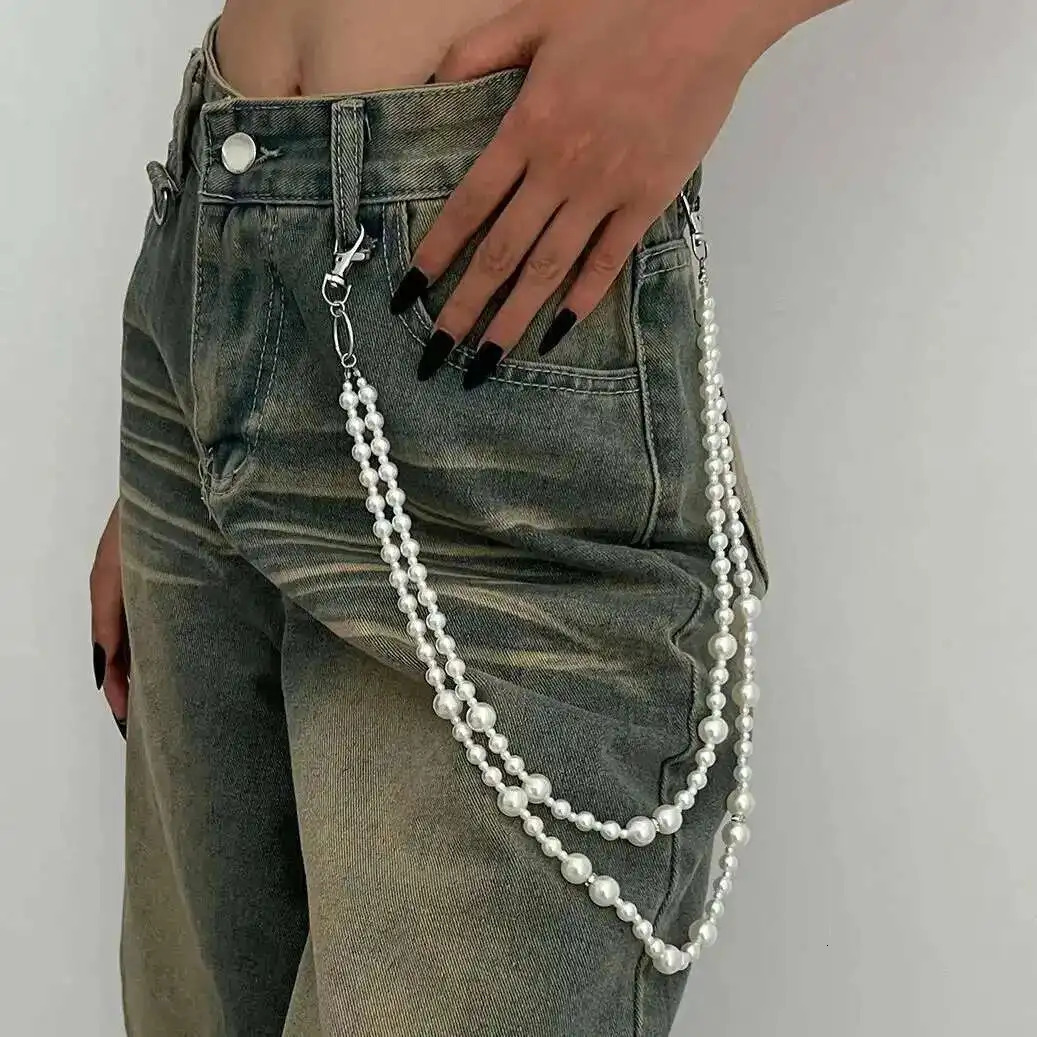 Salircon Hip Hop Multilayer Imitation Pearl Charm Jeans Pants Chain Women Punk Waist Chain Fashion Wallet Chain Belt Jewelry 250814