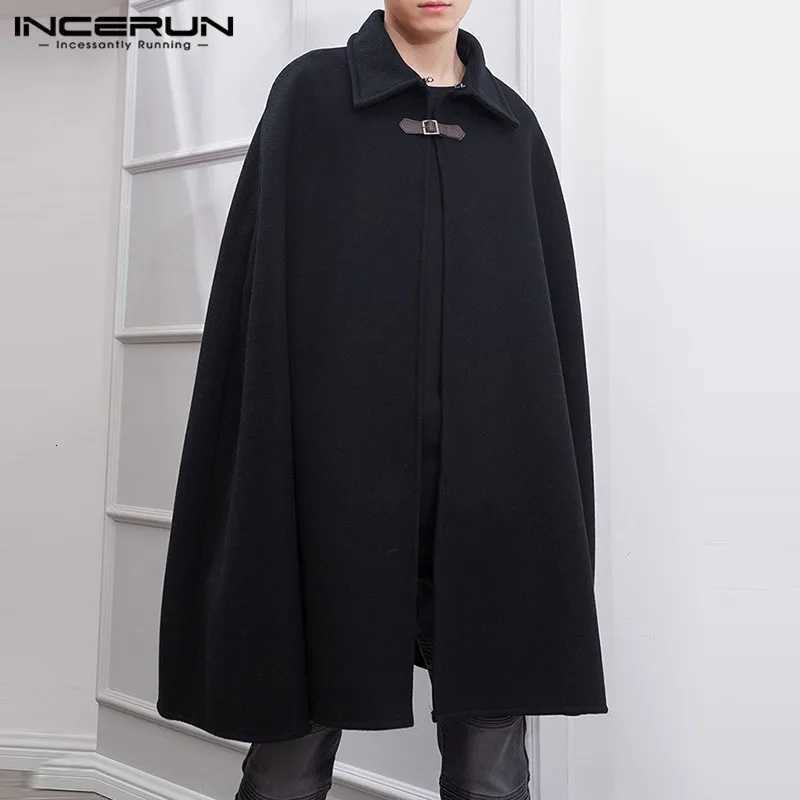 Fashion Men Cloak Coats Lapel Solid Color One Button Cape Trench Streetwear 2023 Casual Men Overcoats Ponchos S-5XL W250815
