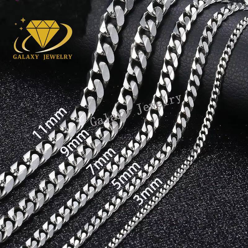 High Quality Fashion Style Plain Necklace 8mm 12mm 20mm 925 Cuban Chain Hip Hop Miami Cuban Link Chain