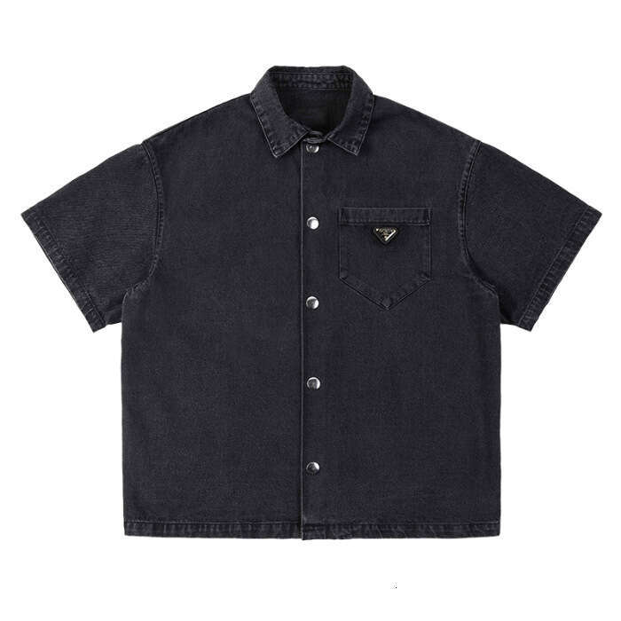 2025 Youth Spring Summer New Washed Nina Gray American High Street Casual Turn-Down Collar Short Sleeve Denim Shirt Jacket