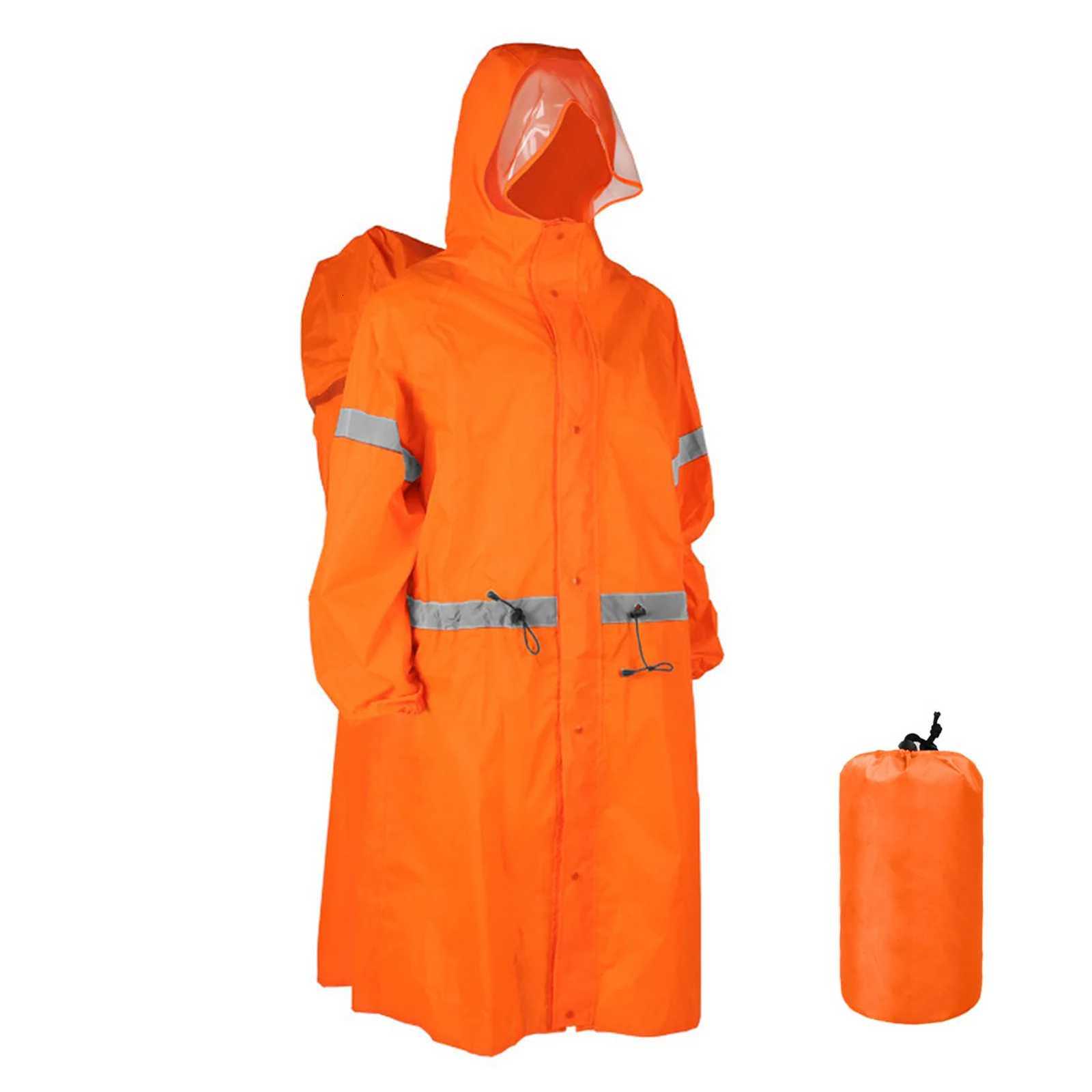 Hooded Rain Poncho for Adults High-visibility Reflective Waterproof Raincoat with Backpack Cover Y250814