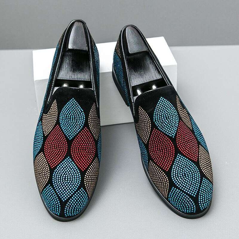 2023 autumn men's rhinestone bean 38-46 size lazy foot set hair stylist shoes British casual loafers
