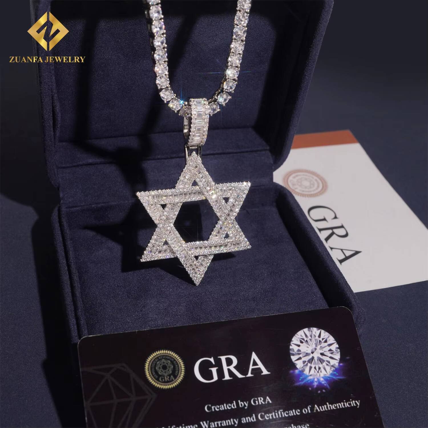 New Fashion Hip Hop Moissanite Jewelry 925 Silver VVS Moissanite Diamond Custom Iced Out Baguette Star Shape Pendant