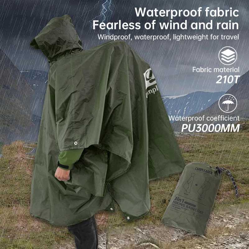 3 In 1 Waterproof Raincoat Lightweight Outdoor Hiking Rain Poncho Rain Cover Sun Shelter Camping Hiking Cycling Climbing Y250814