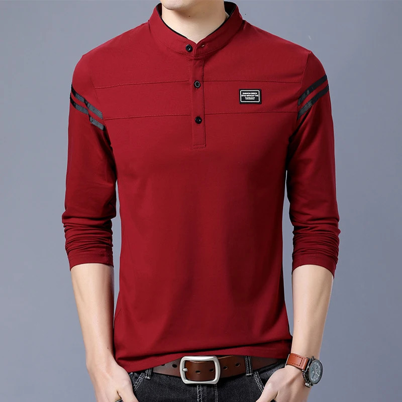 Mens Fashion Summer Long Sleeved POLO Tshirt Casual Cotton Breathable Top Stand Up Neck Sleeve Korean Comfortable Shirt 250814