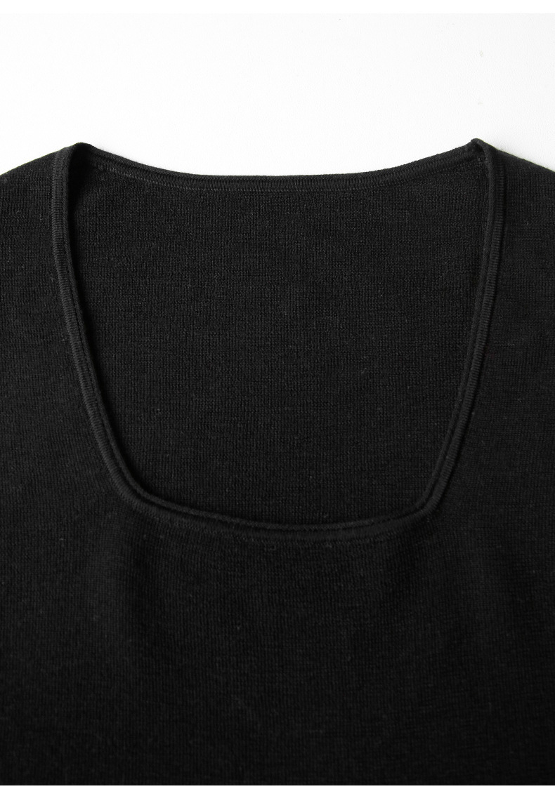 High-End Wool Knit Sweater Old Money Style Square Neck T-Shirt Summer Slim Fit Stretch Thin Short Sleeve Top