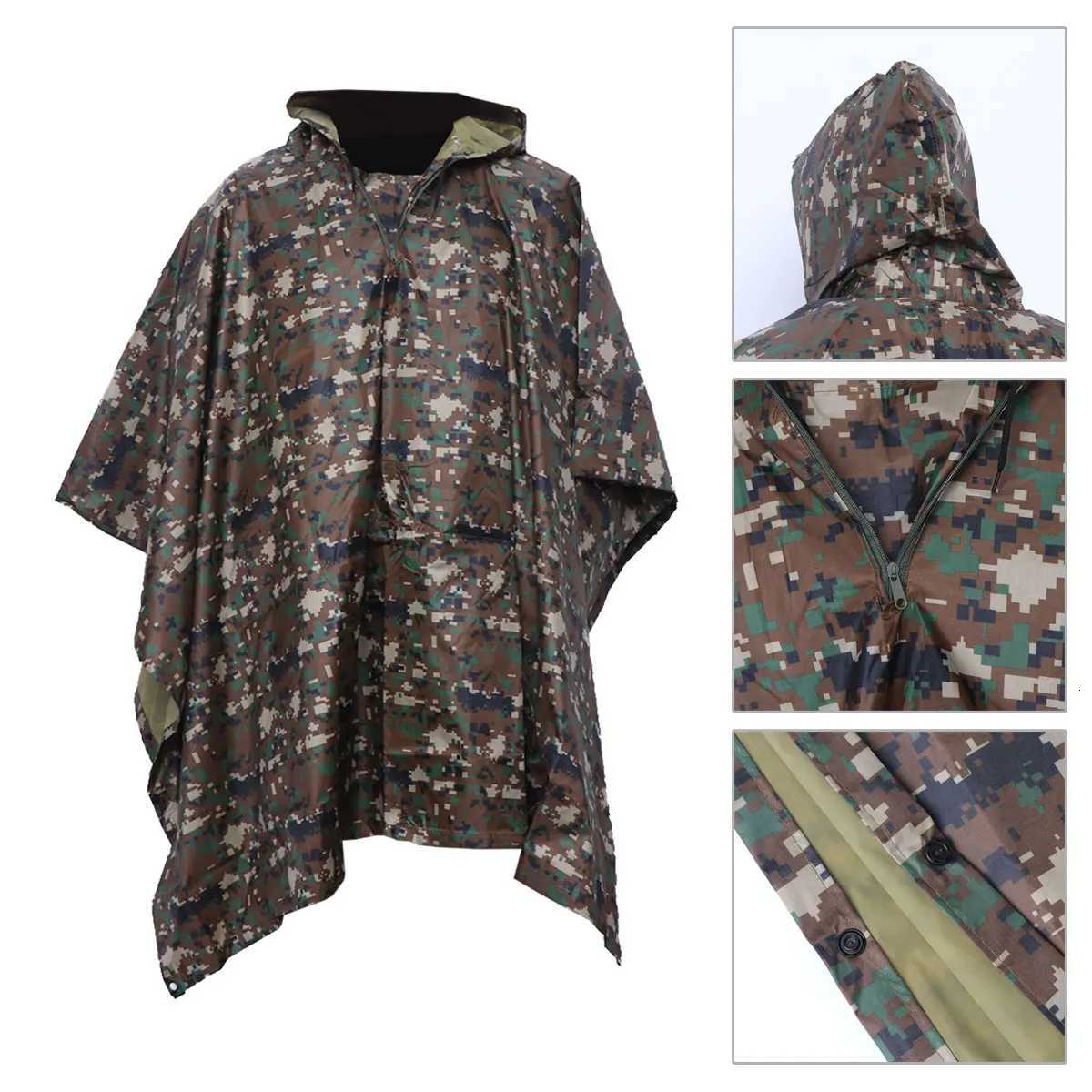 Camouflage Raincoat Cloak Waterproof Multifunction Adults Man Suit Hiking Fishing Hunting Outdoor Activities Poncho Tent Mat Y250814