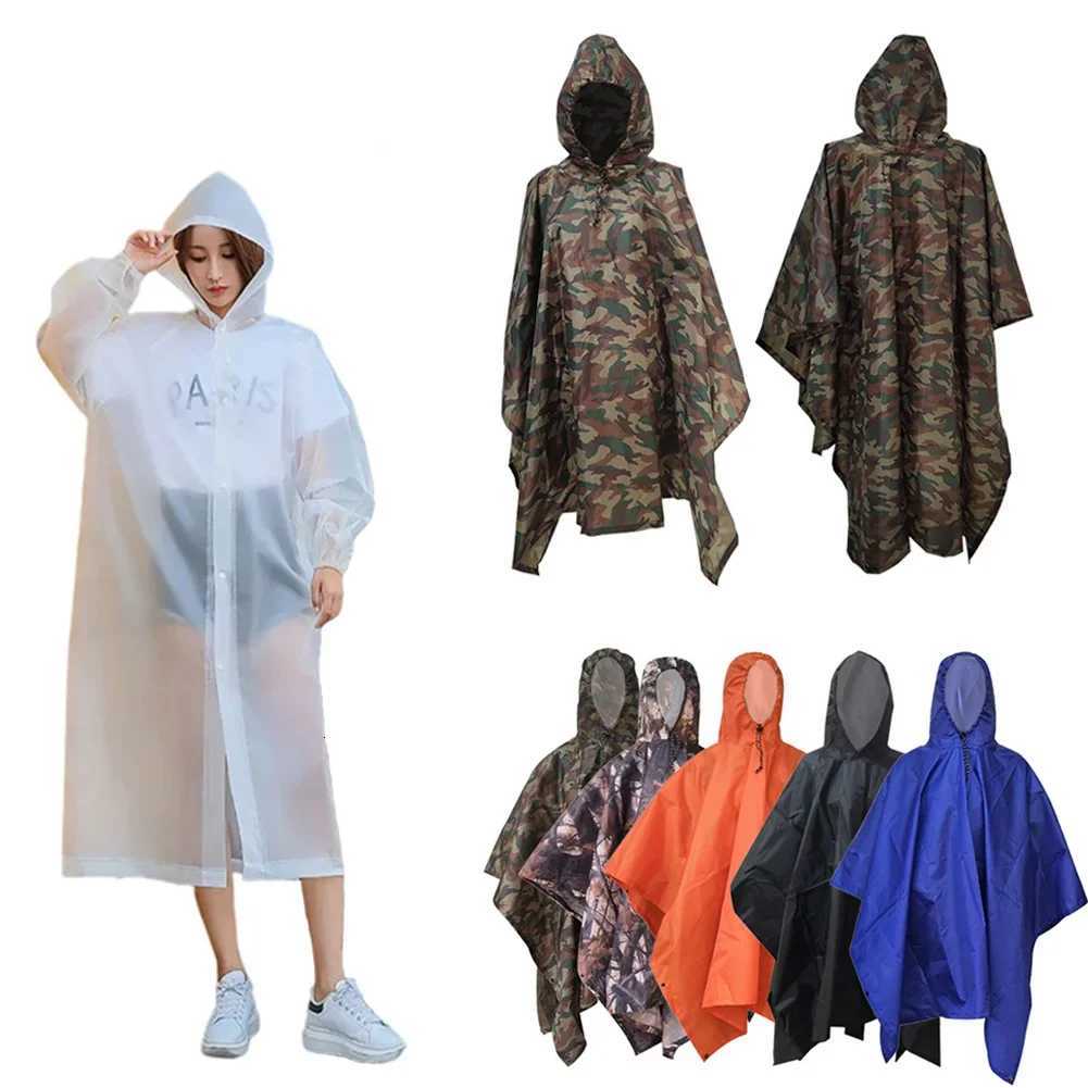 3 in 1 Waterproof Adult Long Raincoat Women Men Rain Coat Hooded Poncho for Outdoor Hiking Travel Fishing Rainwear Suit Y250814