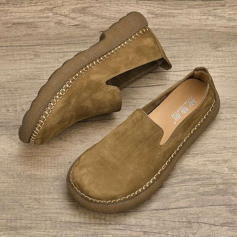 Wide Headed Loafers With Men's Lace Up Style 2025 New Model, Top Layer Cowhide Breathable Sole Soft Leather Shoes