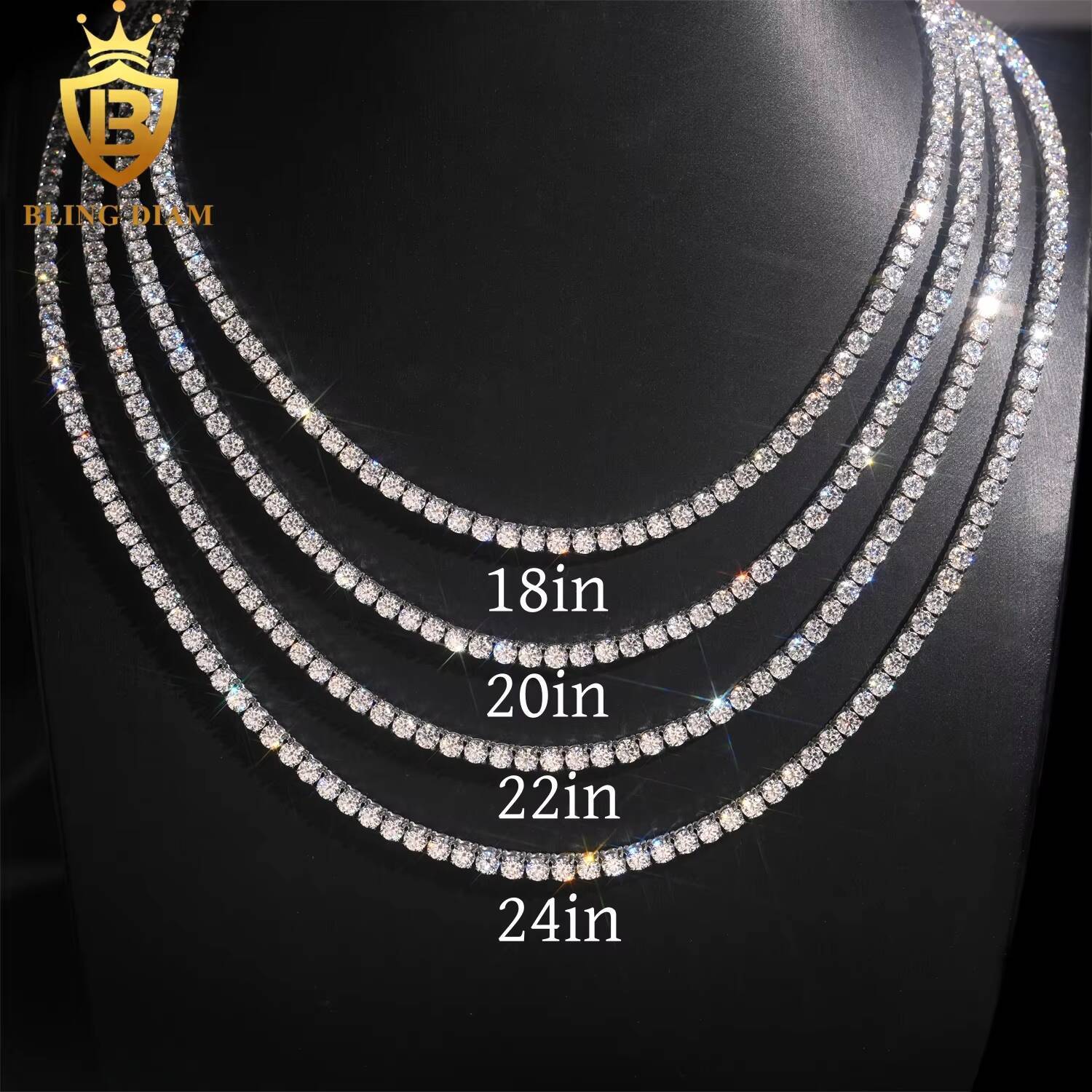 3mm 4mm 5mm Luxury Jewelry 316L Stainless Steel Vvs1 Moissanite Cluster Tennis Chains Charm Bracelet K Gold Necklace