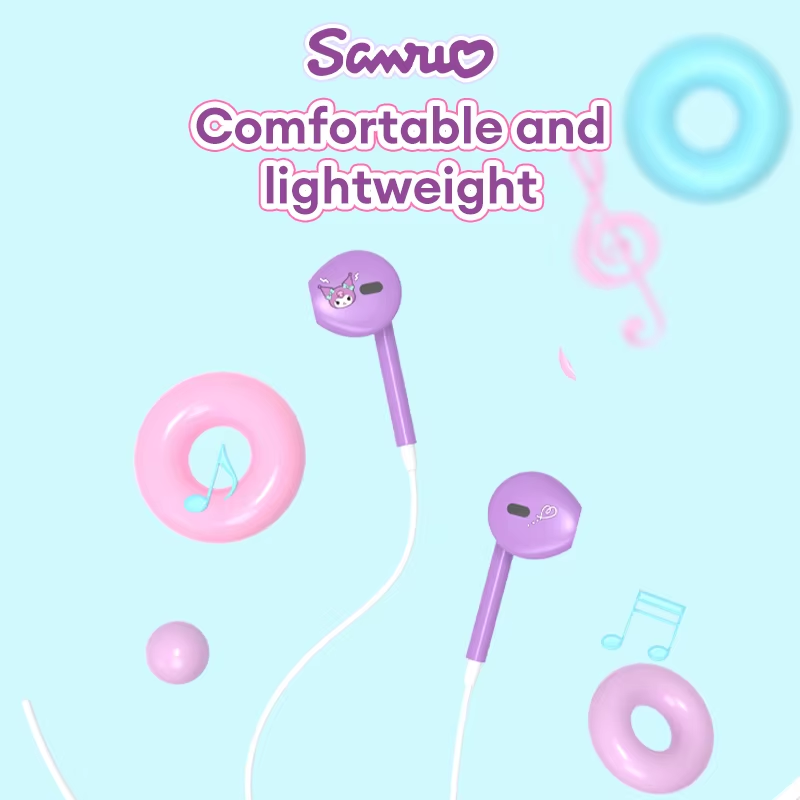 Sanrio Hello Kitty Wired Earbuds Semi-In-Ear Portable Earbuds Storage Case JS-0192 High-Definition Lossless Audio Quality Music Earbuds Type-C Interfa