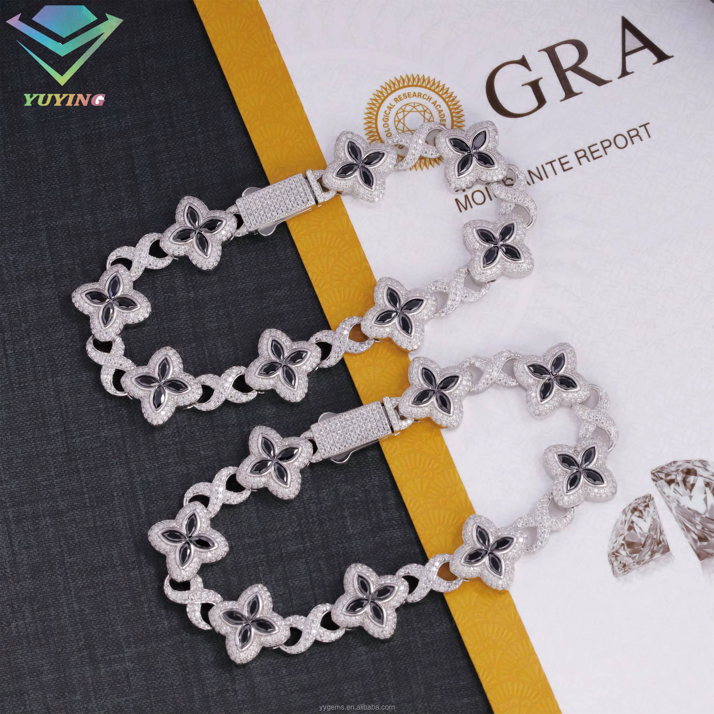 New Arrival Infinity Link Clover Bracelet 100% Pass Tester S925 Silver Color Marquise Moissanite Diamond Clover Cuban Bracelet