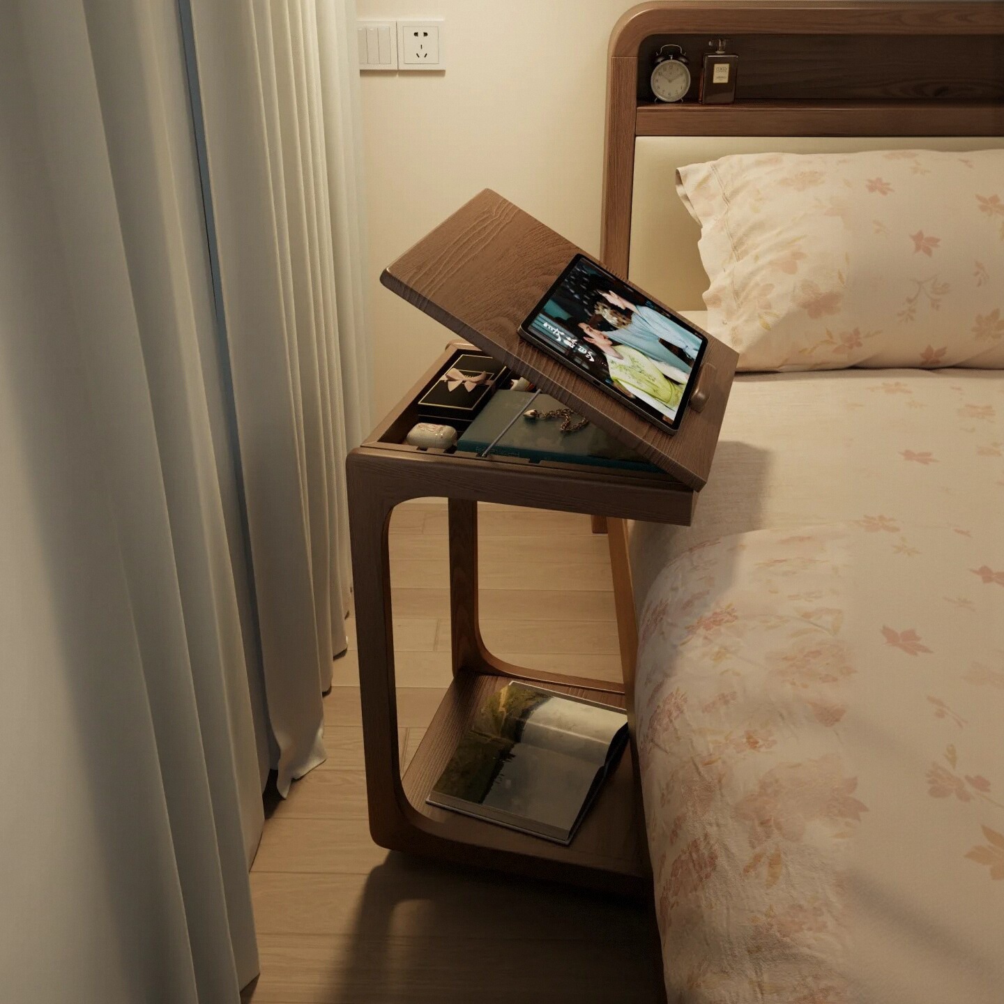 M8151 Sofa side table movable bedside table with wheels side home living room small apartment