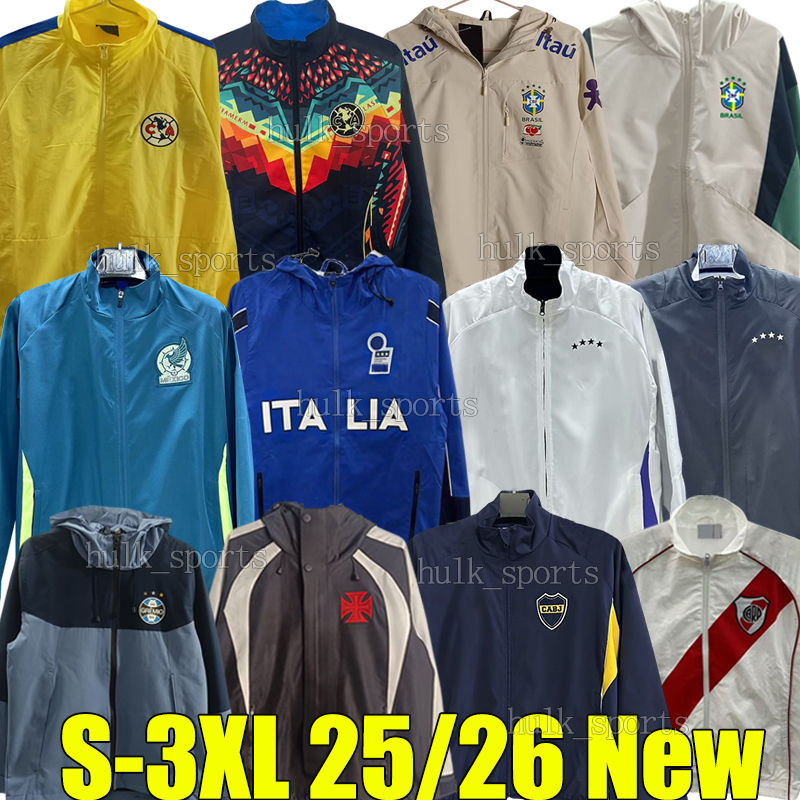XXXL 2025 Brazils Mexico Italy national team retro Soccer Tracksuits Hoodies Windbreaker two-sided jackets GermanyS Korea Japan Spain French Club double-faced