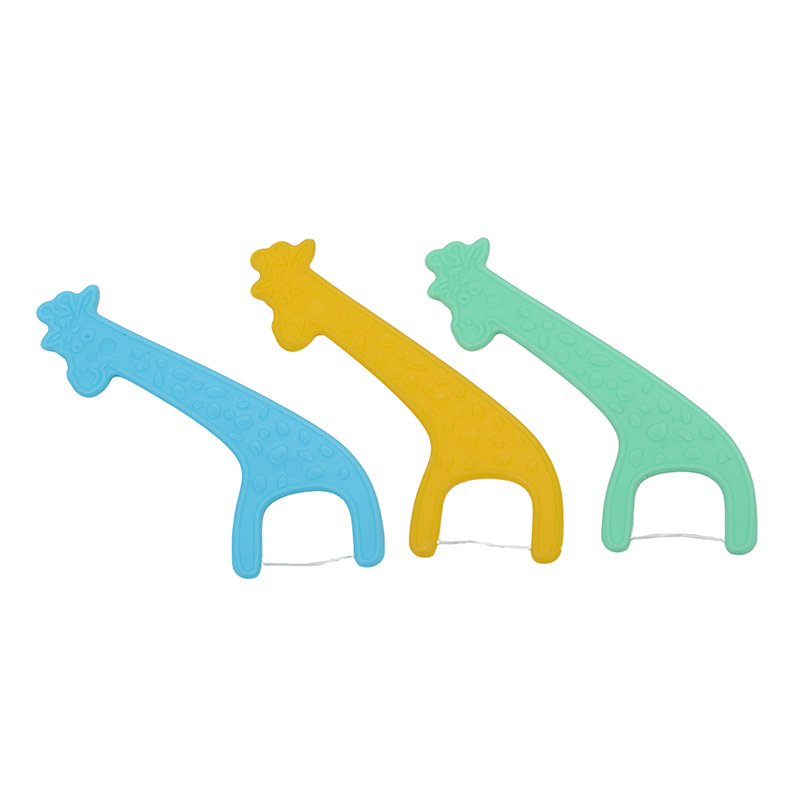 24-pack box of cute cartoon-shaped children's colored smooth dental floss sticks, portable disposable plastic dental floss picks