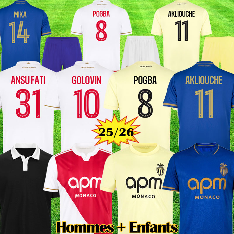 maillots 25 26 AS Monaco Centenary Soccer Jerseys POGBA GOLOVIN ANSU FATI 2025 2026 MINAMINO Men Kids Flocage AKLIOUCHE 100 years Football Shirt maillot de foot
