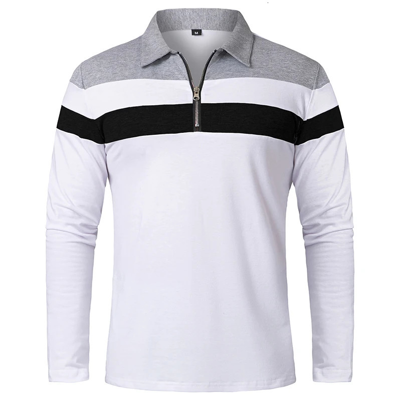 Mens Long Sleeve Striped Polo Shirts 14 Zip Cotton Patchwork Collared Shirt Casual Fashion Pullover Slim Fit Golf 250814