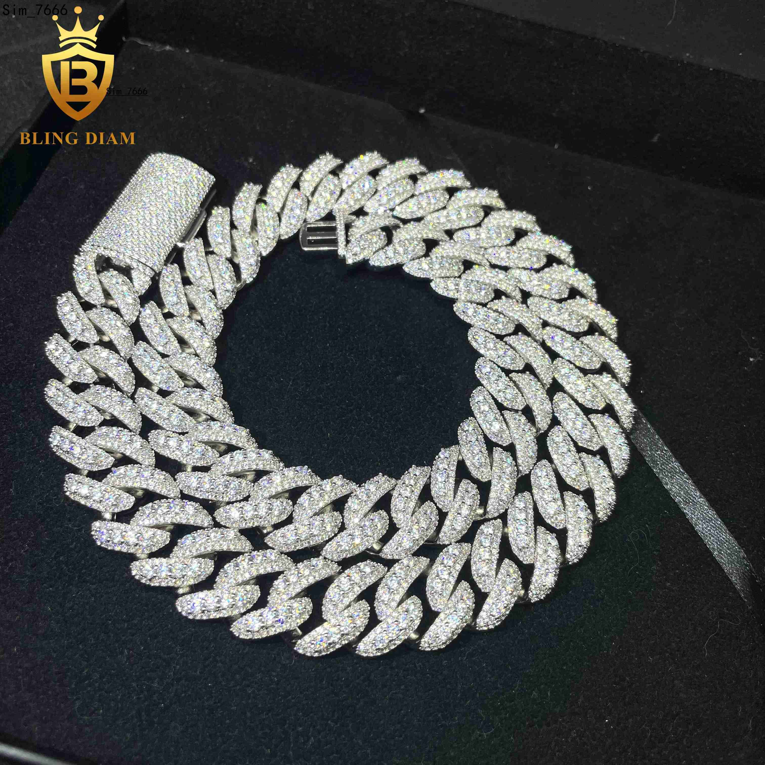 Fine Jewelry Hip Hop Style 18mm 925 Silver Plated Moissanite Iced Out Diamond Cuban Link Chain Necklace