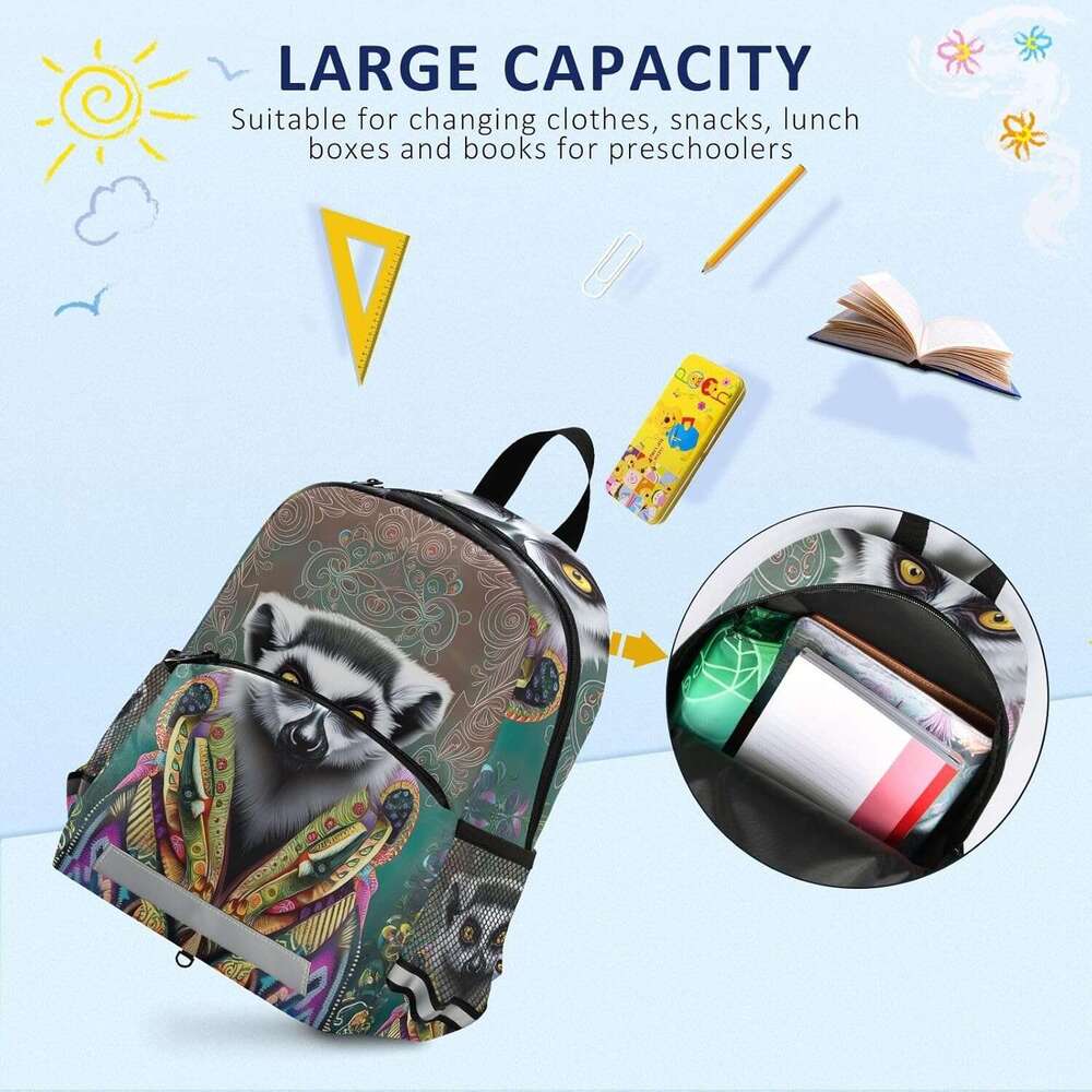ute Ring Tailed Lemur Toddler Boy Backpack with Leash, Small Kids School Bag Preschool Backpacks 123 123
