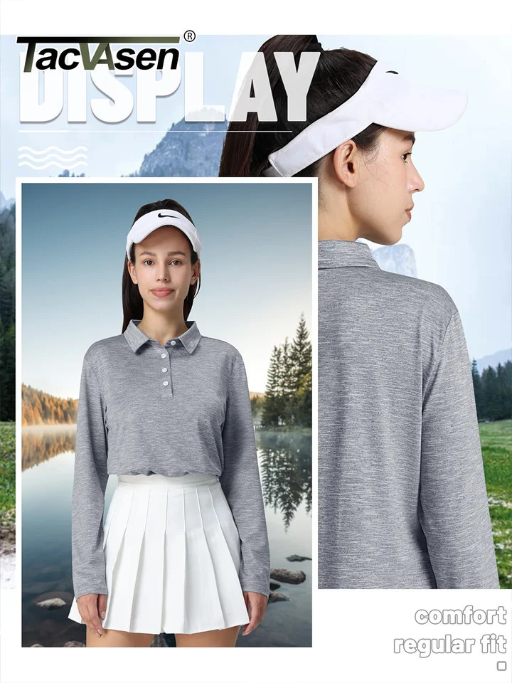 TACVASEN Quick Dry Golf Polo Shirts Womens Long Sleeve Shirt Lightweight Outdoor Traning Performance Ladies Tops 250814