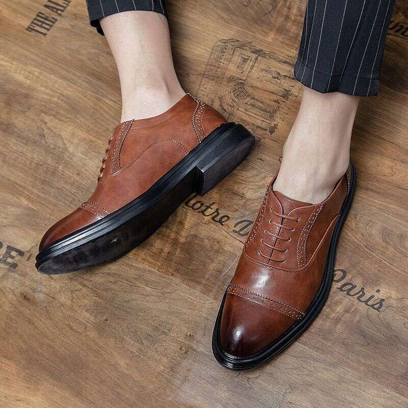 Formal Business British Style Height Increasing Pointed Toe Men's Suit Leather Spring Autumn New Wedding Shoes
