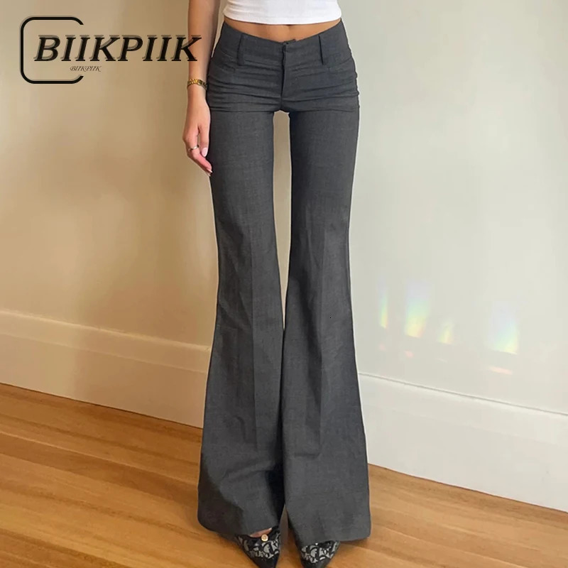 BIIKPIIK Casual Low Waist Suit Pants For Women Allmatch Straight Boot Cut Concise Elegant Slim Fit Bottom Clothing Autumn 250808