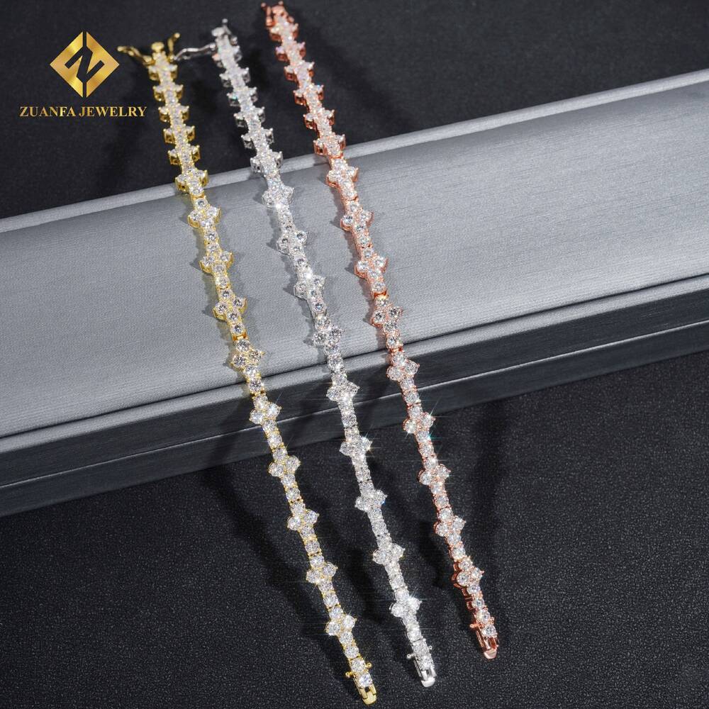 Pass Diamond Tester 3mmWholesale Price Iced Out Hip Hop S925 Silver VVS1 Moissanite Diamond Cross Hip Hop Tennis Chain Bracelet