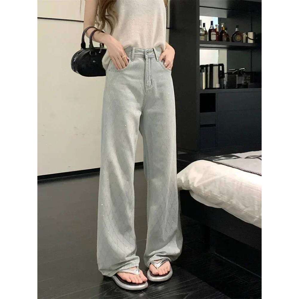 Women Blue Baggy Plaid Jeans Vintage Y2k Cowboy Pants Haruku Aesthetic Denim Trousers Trashy Japanese 2000s Style Clothes 2024