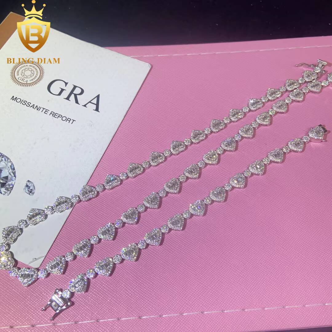 Hot Sale Love Heart Necklace Bracelet 925 Sterling Silver Chain Moissanite Cuban Bracelet Men Women Hip Hop Style with GRA