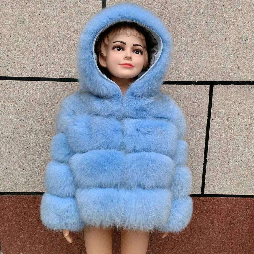 LHXDW children's fox fur coat Kids raccoon fur coat hooded Children's hooded real fur coat girl
