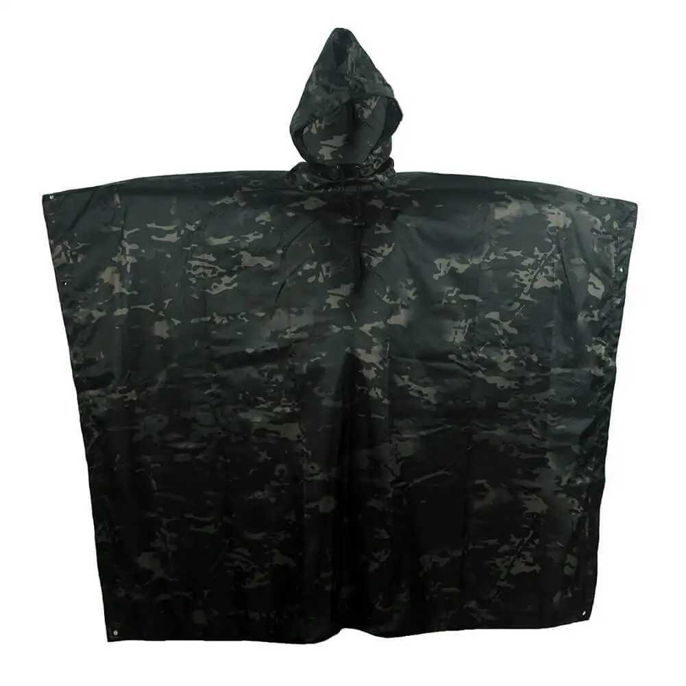 CP Black Tactics Portable Camouflage Waterproof Rain Protection Cape Adult Poncho Raincoat Cloak Travel Rainproof Motorcycle Man Y250814