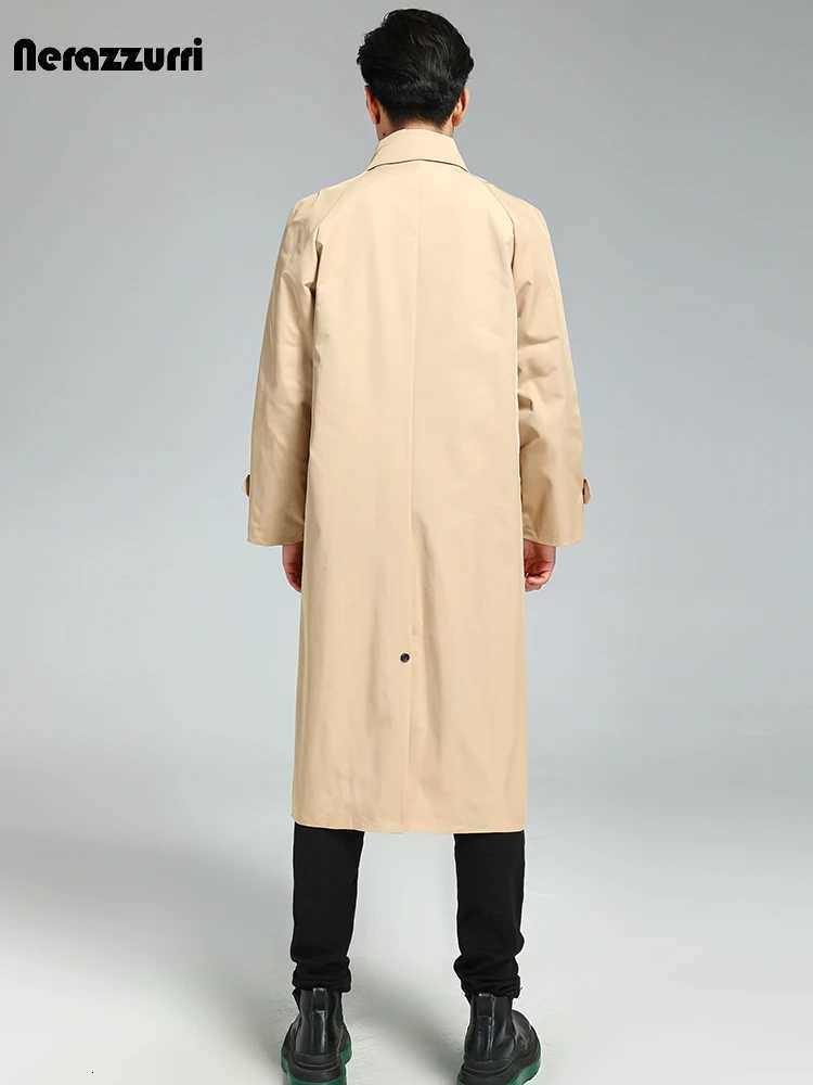 Nerazzurri Spring Autumn Long Khaki Coat Men Turn-down Collar Single Breasted Casual Loose Korean Fashion Clothes Overcoat W250815