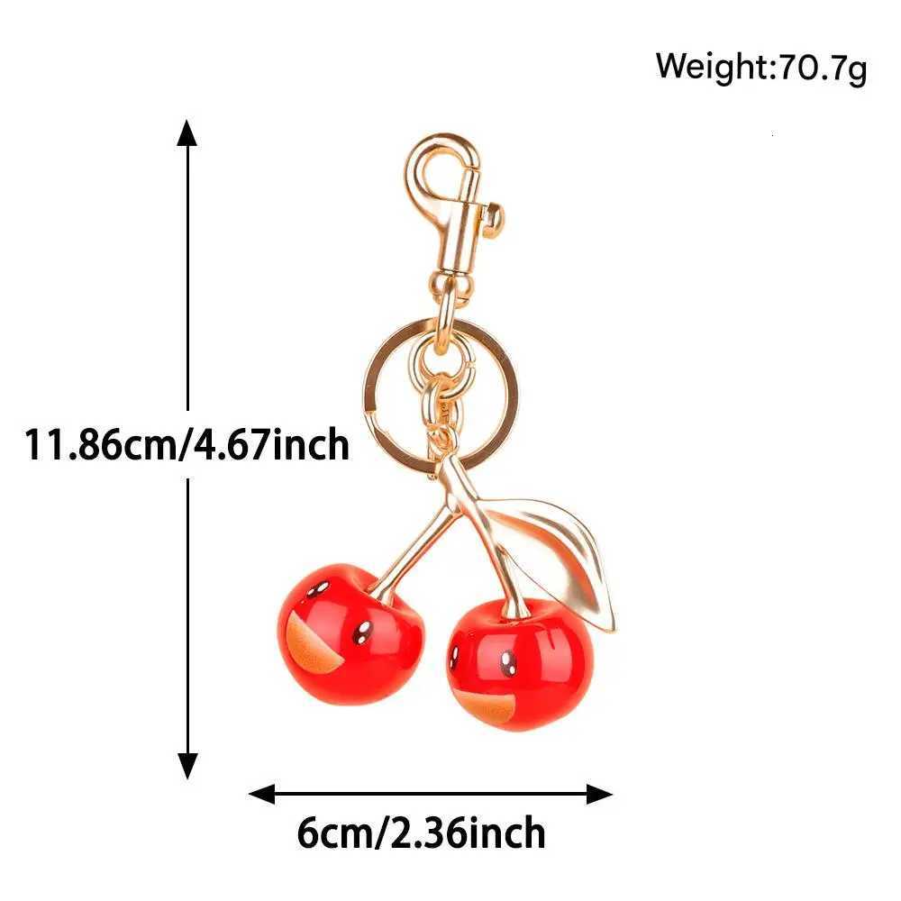 Fashionable Red Cherry Resin Keychain Smiley Face Bag Pendant Womens Backpack Accessory Dangle Keyring Y250815